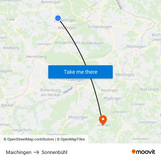 Maichingen to Sonnenbühl map