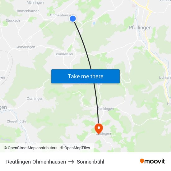 Reutlingen-Ohmenhausen to Sonnenbühl map