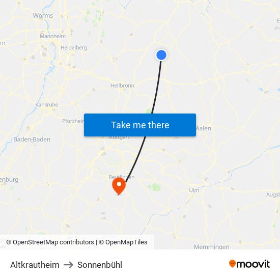 Altkrautheim to Sonnenbühl map