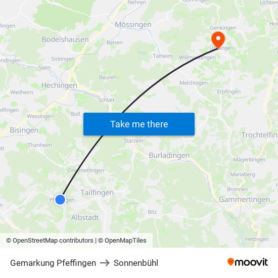 Gemarkung Pfeffingen to Sonnenbühl map