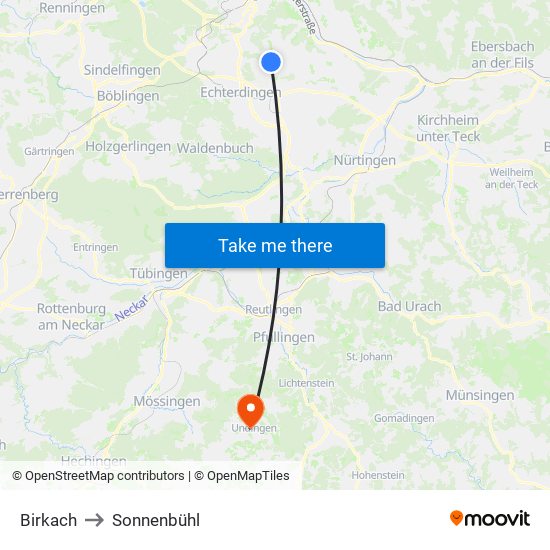 Birkach to Sonnenbühl map
