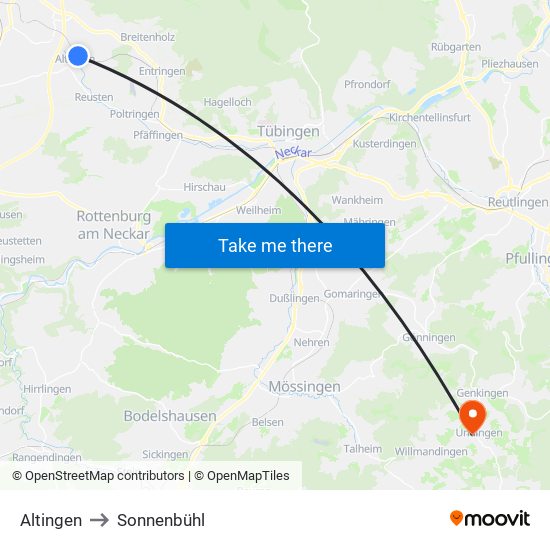 Altingen to Sonnenbühl map