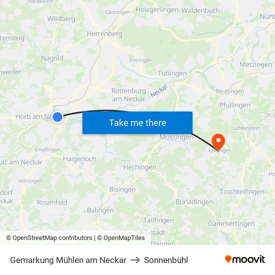 Gemarkung Mühlen am Neckar to Sonnenbühl map