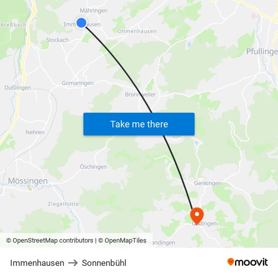 Immenhausen to Sonnenbühl map