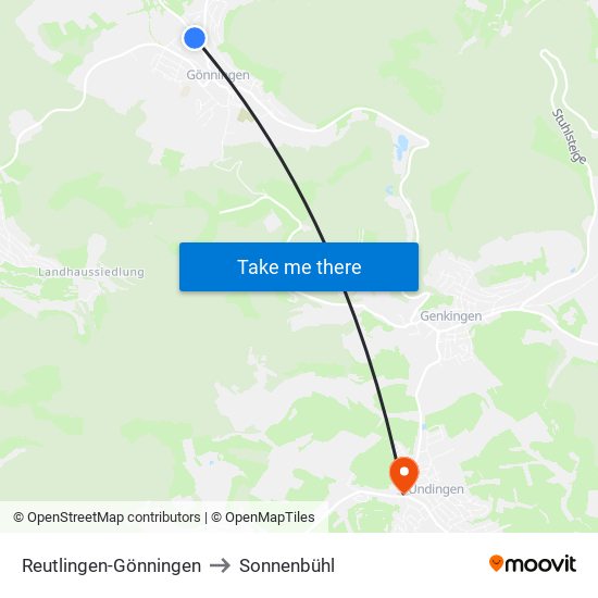 Reutlingen-Gönningen to Sonnenbühl map