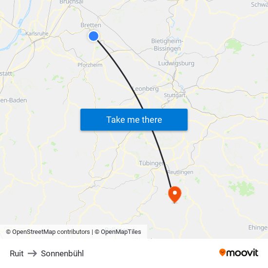 Ruit to Sonnenbühl map