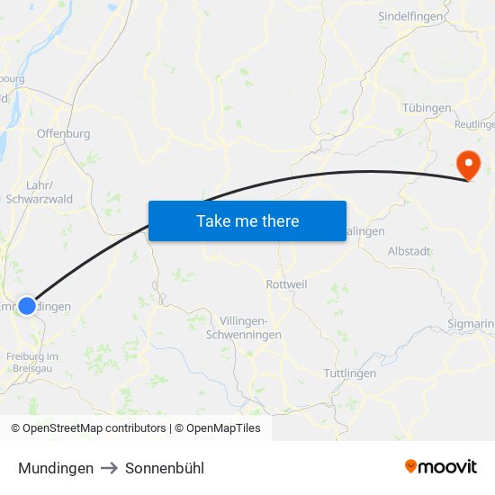 Mundingen to Sonnenbühl map