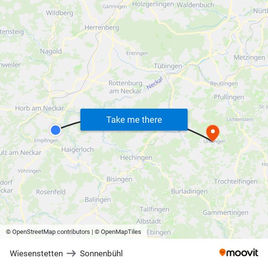 Wiesenstetten to Sonnenbühl map