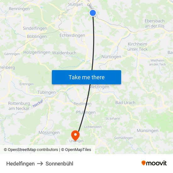 Hedelfingen to Sonnenbühl map