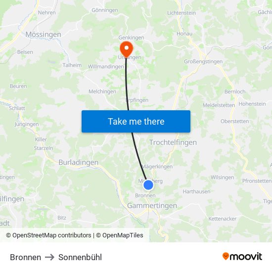 Bronnen to Sonnenbühl map