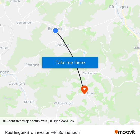 Reutlingen-Bronnweiler to Sonnenbühl map