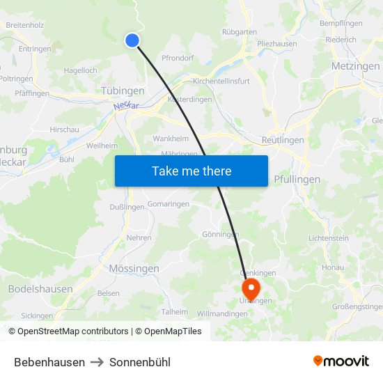 Bebenhausen to Sonnenbühl map