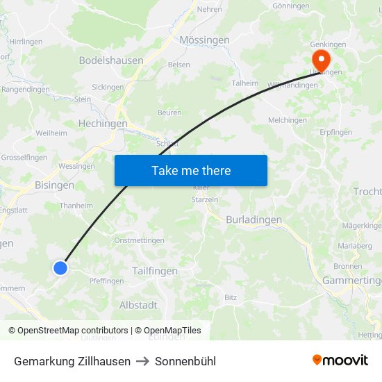 Gemarkung Zillhausen to Sonnenbühl map