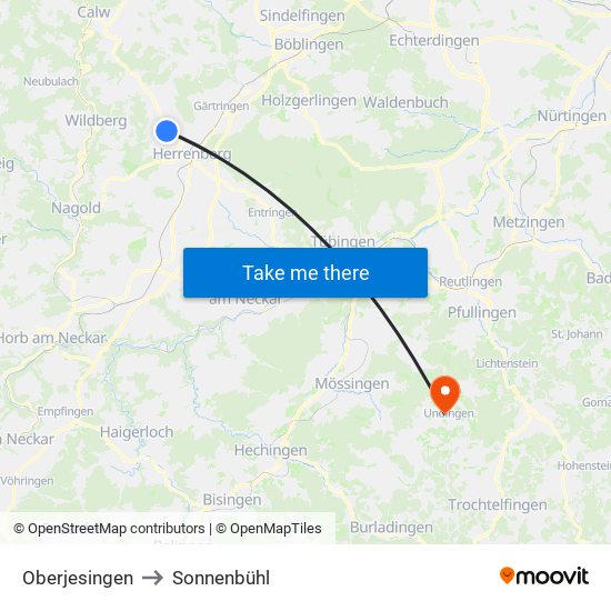 Oberjesingen to Sonnenbühl map