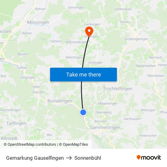 Gemarkung Gauselfingen to Sonnenbühl map