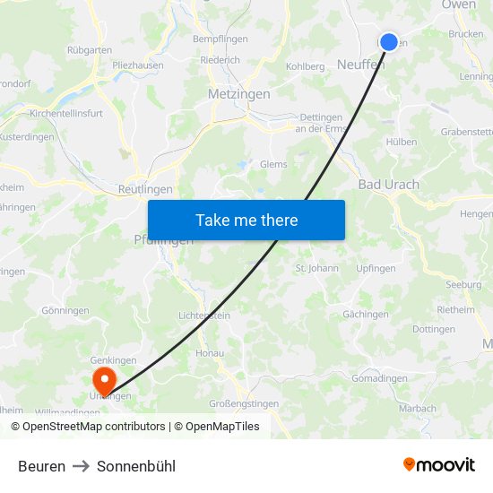 Beuren to Sonnenbühl map