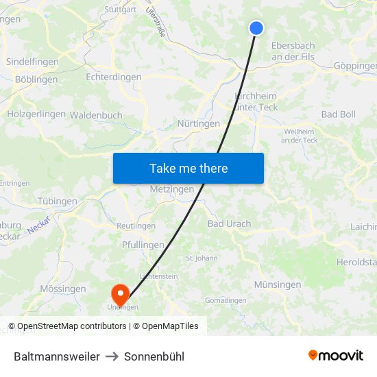 Baltmannsweiler to Sonnenbühl map