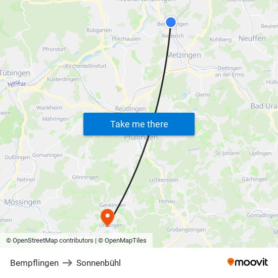 Bempflingen to Sonnenbühl map