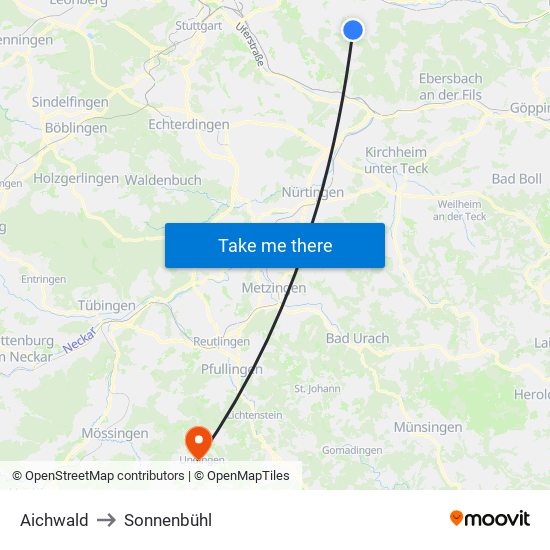 Aichwald to Sonnenbühl map