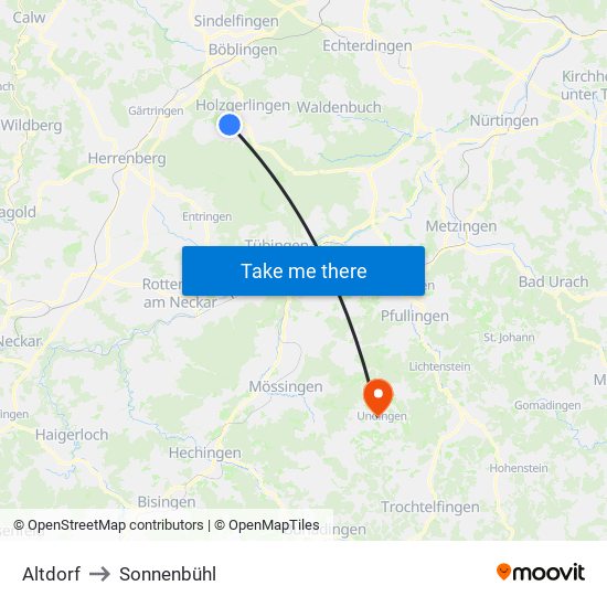 Altdorf to Sonnenbühl map