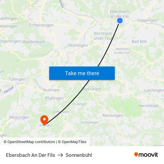 Ebersbach An Der Fils to Sonnenbühl map
