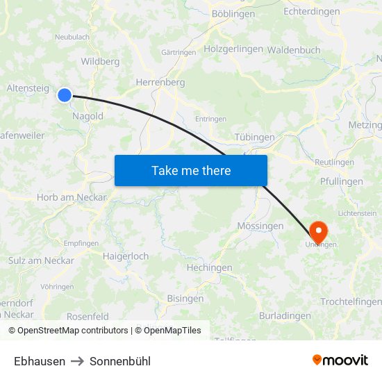 Ebhausen to Sonnenbühl map