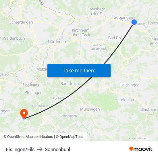 Eislingen/Fils to Sonnenbühl map