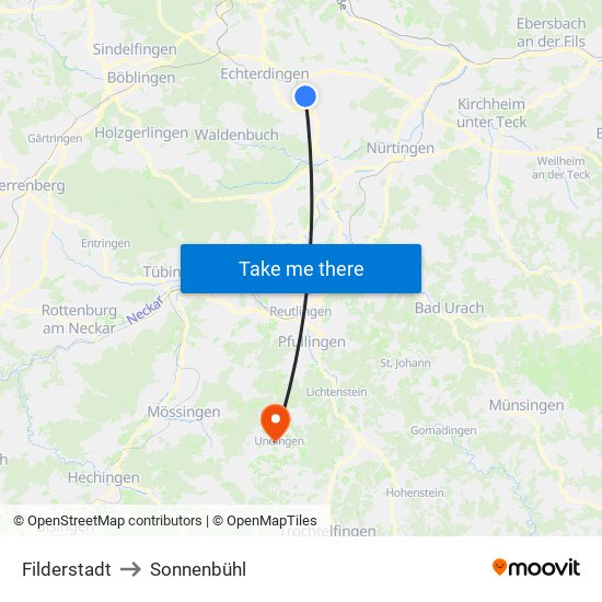 Filderstadt to Sonnenbühl map