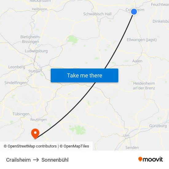 Crailsheim to Sonnenbühl map