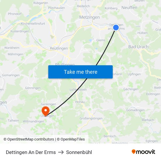 Dettingen An Der Erms to Sonnenbühl map