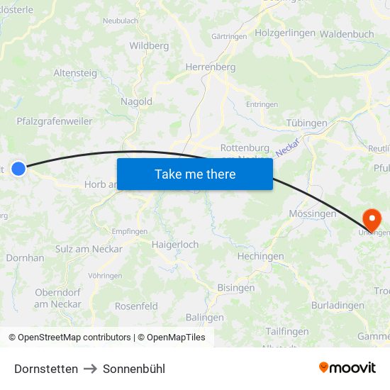 Dornstetten to Sonnenbühl map