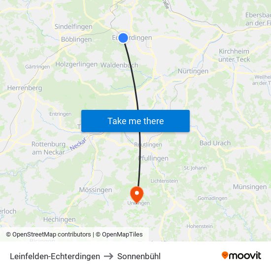 Leinfelden-Echterdingen to Sonnenbühl map