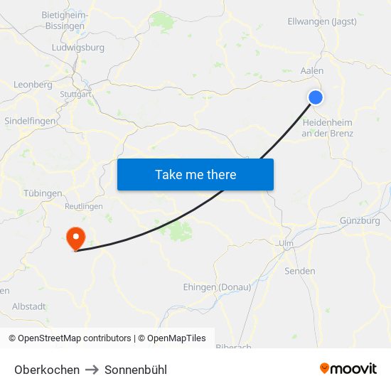 Oberkochen to Sonnenbühl map