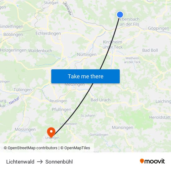 Lichtenwald to Sonnenbühl map