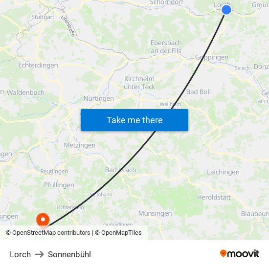 Lorch to Sonnenbühl map