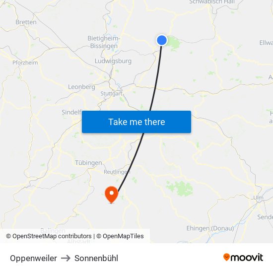 Oppenweiler to Sonnenbühl map