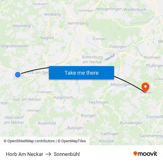 Horb Am Neckar to Sonnenbühl map