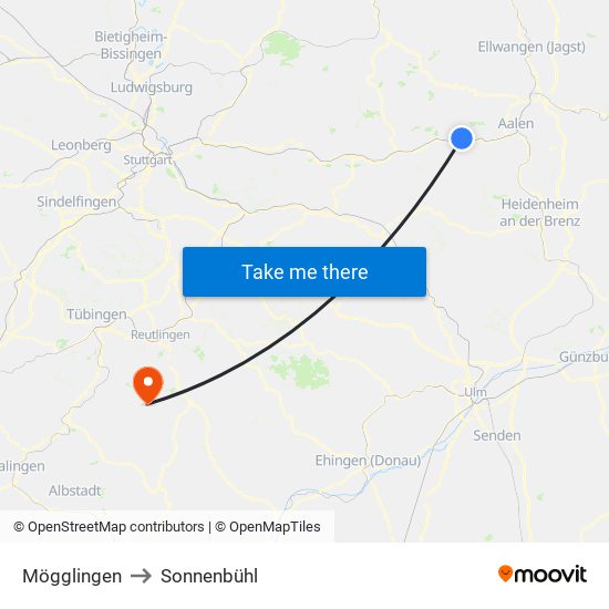 Mögglingen to Sonnenbühl map