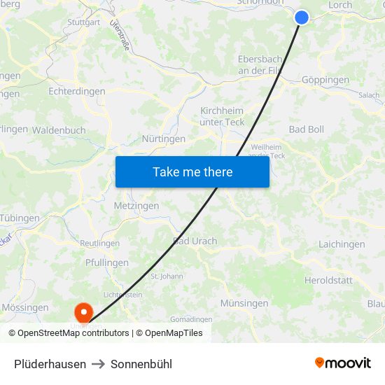 Plüderhausen to Sonnenbühl map