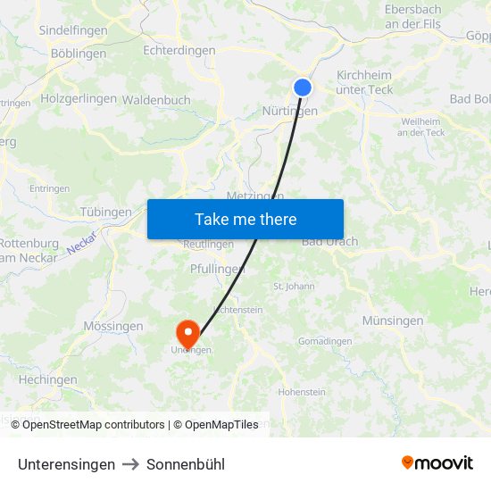 Unterensingen to Sonnenbühl map