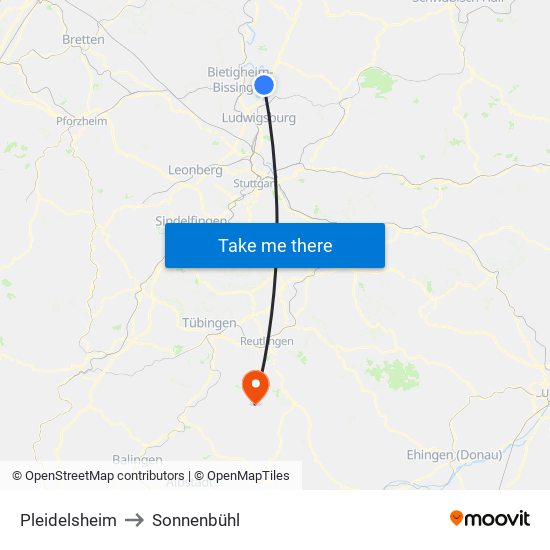 Pleidelsheim to Sonnenbühl map