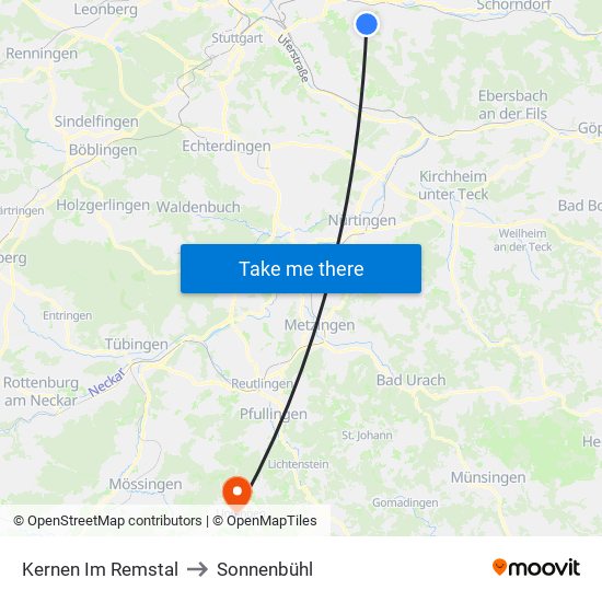 Kernen Im Remstal to Sonnenbühl map
