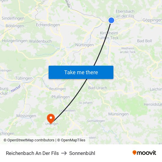 Reichenbach An Der Fils to Sonnenbühl map
