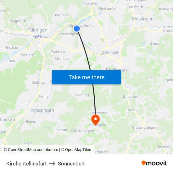 Kirchentellinsfurt to Sonnenbühl map