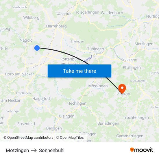 Mötzingen to Sonnenbühl map