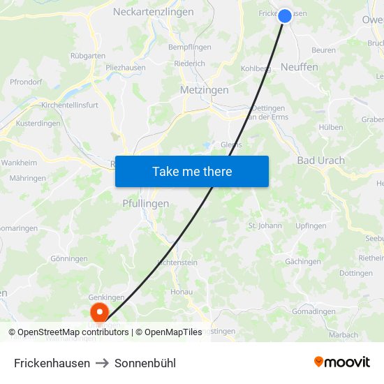 Frickenhausen to Sonnenbühl map
