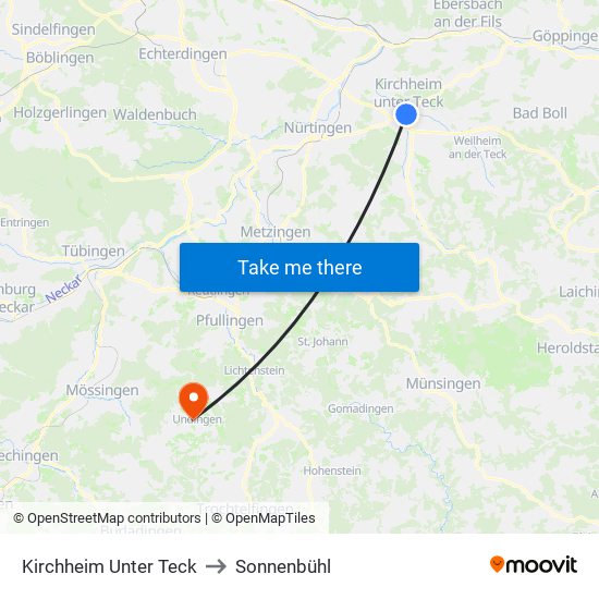 Kirchheim Unter Teck to Sonnenbühl map