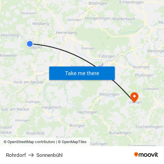 Rohrdorf to Sonnenbühl map