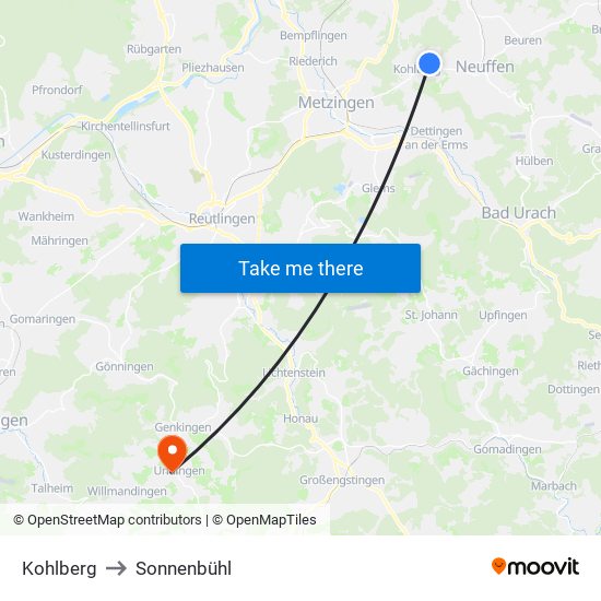 Kohlberg to Sonnenbühl map