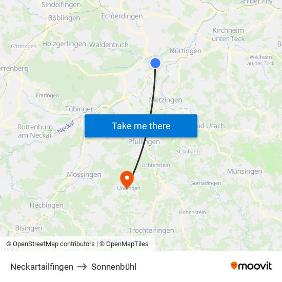 Neckartailfingen to Sonnenbühl map
